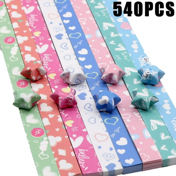 Star Paper Strips Cute Teniinet 540 Sheets 8 Colors Star Paper Star Folding Paper Strips Paper Strips for DIY Arts Crafts Decoration (Heart Shaped)