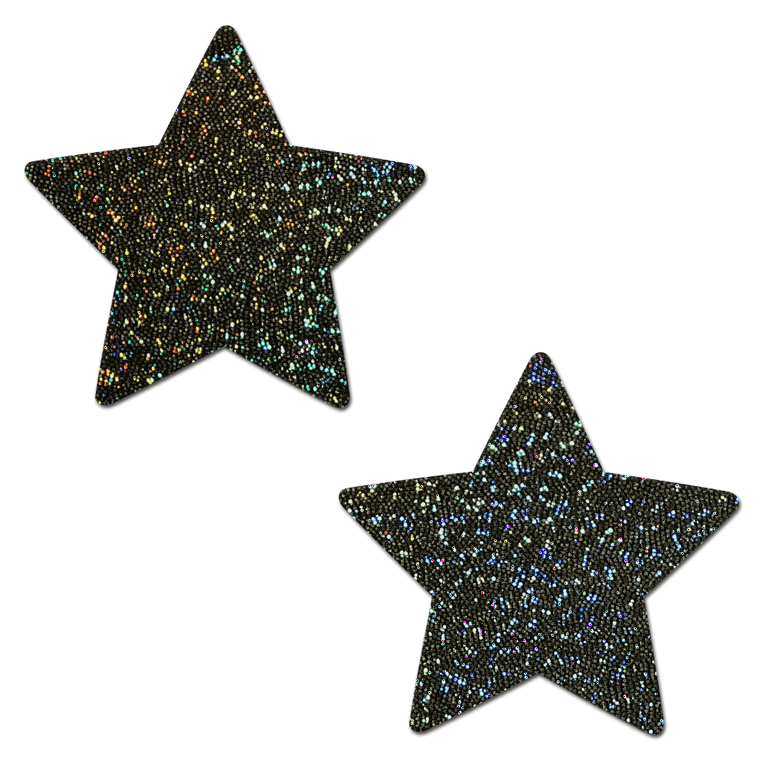 Star Pastease®: Black Glitter Stars Nipple Pasties by Pastease®