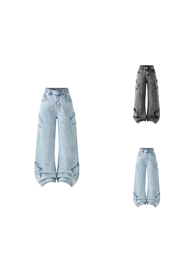 Star Patch Wide Leg Jeans For Boys And Girls 8 To 12