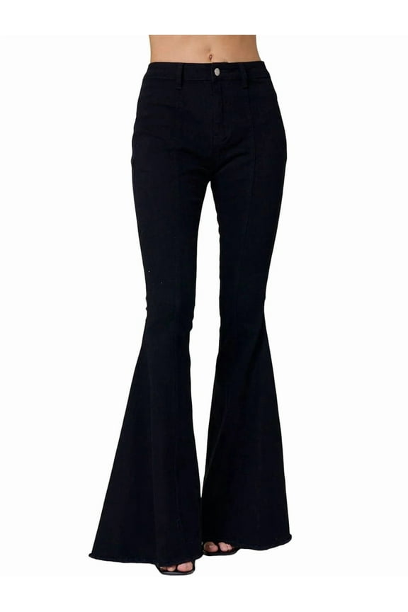 Star Patchwork Bell Bottom Jeans for Women Mid Waist Bootcut Flare Jeans Stretch Straight Leg Skinny Denim Pants Black XL