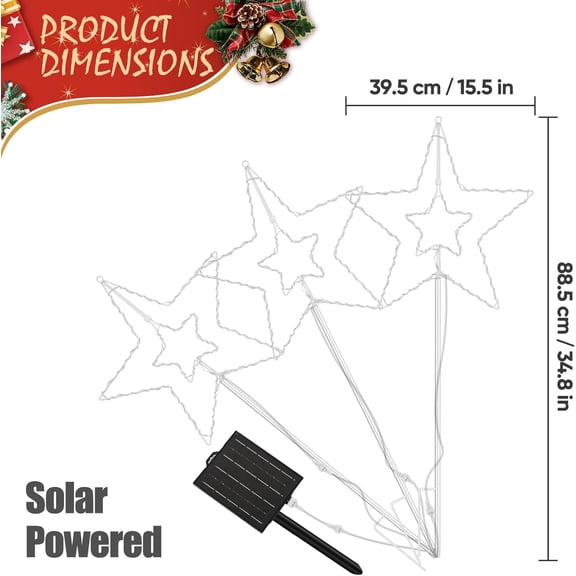 Star Pathway Lights, 3 Pack 34" Large Solar Garden Decorative Lights, Solar Landscape Lighting Waterproof for Outdoor Lawn Yard Walkway Garden Decor(Multi-Colored)