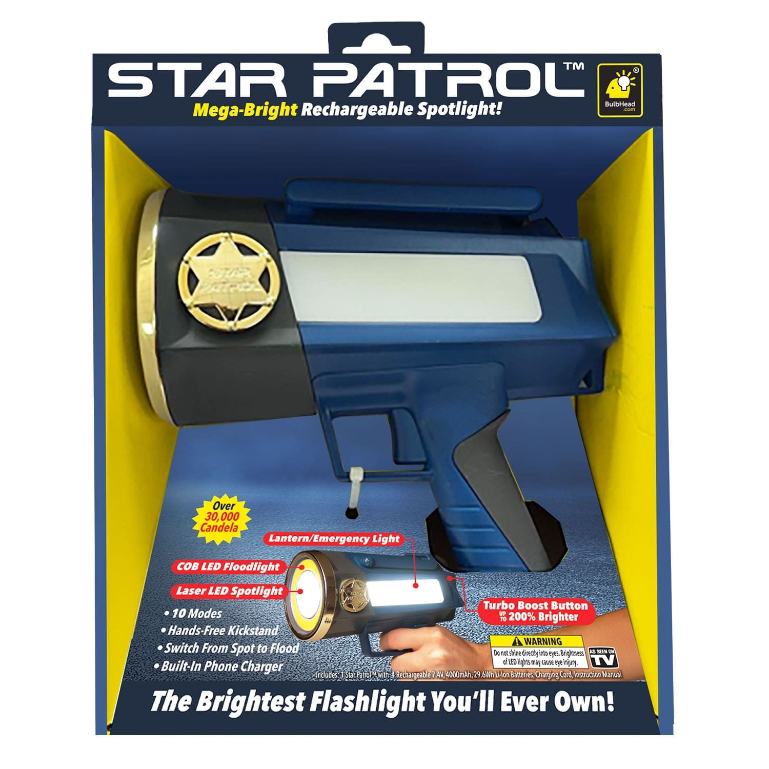 Star Patrol Flashlight, Tactical Flashlight, 10 Modes, Turbo Boost up to 200%, Built-in Kickstand & Phone Charger, for Camping, Emergencies, Walking, 30,000 Candelas