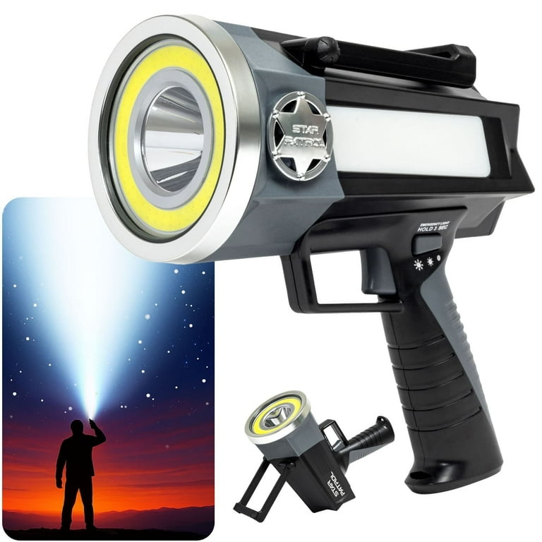 as seen on tv rechargeable flashlight JSKNB Spotlight 1000000 Lumens, 6 Modes Led Spotlight with Tripod, 3 Color Filters, Super Bright Solar Spot Lights Outdoor Handheld for Hunting, Boating, Large illuminating up to 800m away Tac Light | As Seen
