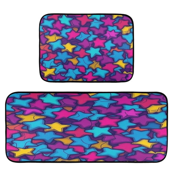 Star Pattern 2-Piece Kitchen Carpet Mat Set, Non-Slip Memory Foam, Soft for Kitchen and Living Room Use
