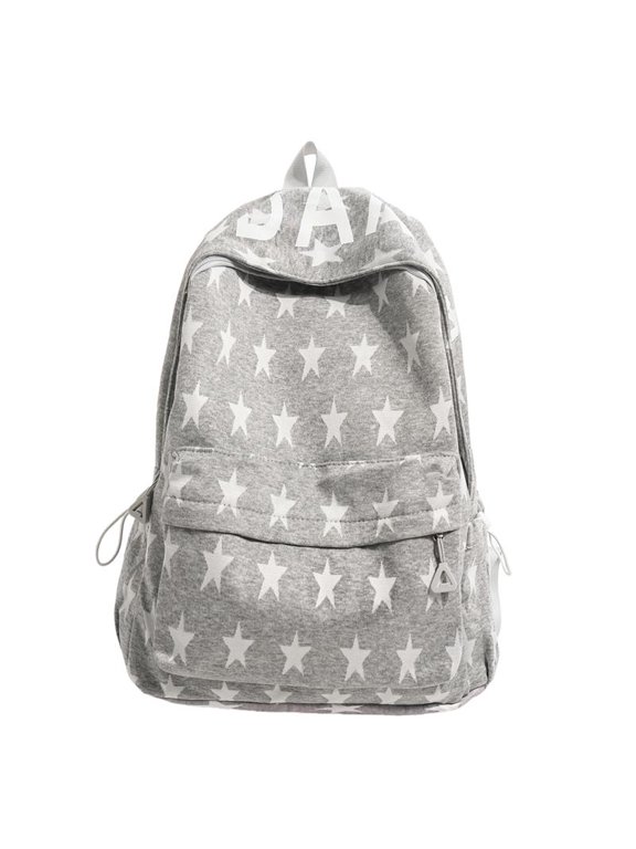 Star Pattern Cotton Backpack Large Capacity Stylish Star Canvas Knapsack Multi-pockets All-match Travel Rucksack Outdoor Trip Commute Backpacks ( 400*310*150)