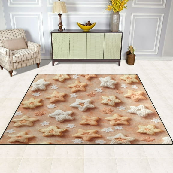 Star Pattern Design 80''x58'' Extra Large Plush Memory Foam Rug, Soft, Absorbent, Non Slip