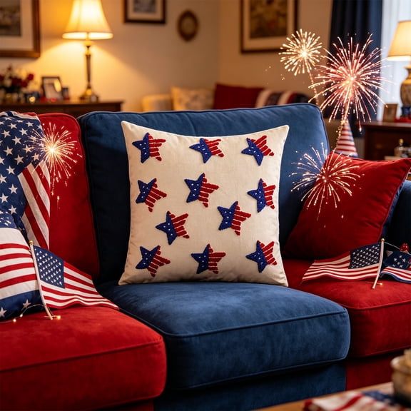 Star Pattern Festival Themed Soft Pillow Covers, Stylish Breathable Cushion Cases, Simple Home Textile Decorations for Living Room Sofas, Leisure Seats and Indoor Festive Space Collocation, Colorful