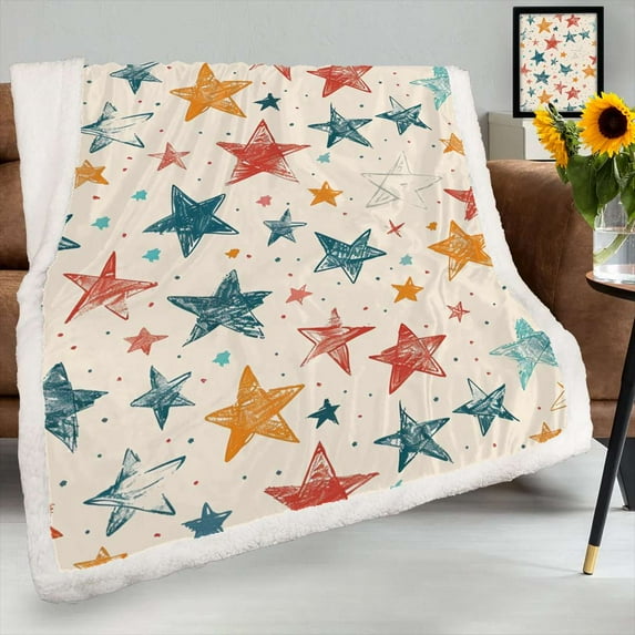Star Pattern Sherpa Blanket Throw Blanket For Bed Chair Sofa Blanket For Women Men Blanket Microfiber