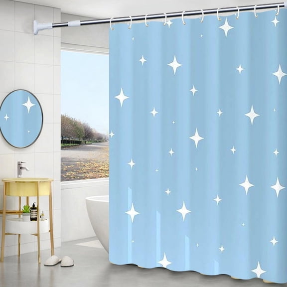 Star Pattern Shower Curtain with Hooks, Blue and White Minimalist Bathroom Decor for Showers, Stalls (Color : Blue and White)
