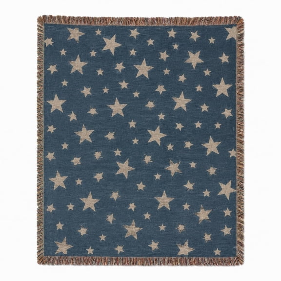 Star Pattern Woven Cotton Throw Blanket with Fringe, 100% Cotton