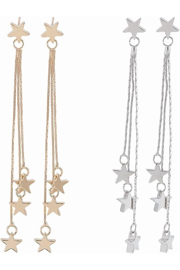 Star Pendant Earrings 2 Pairs Star Dangle Earrings Meteor Star Pendant Earrings for Women Jewelry Gold Silver Lucky Star Dangle Earrings Long Star Tassel Drop Earrings for DIY