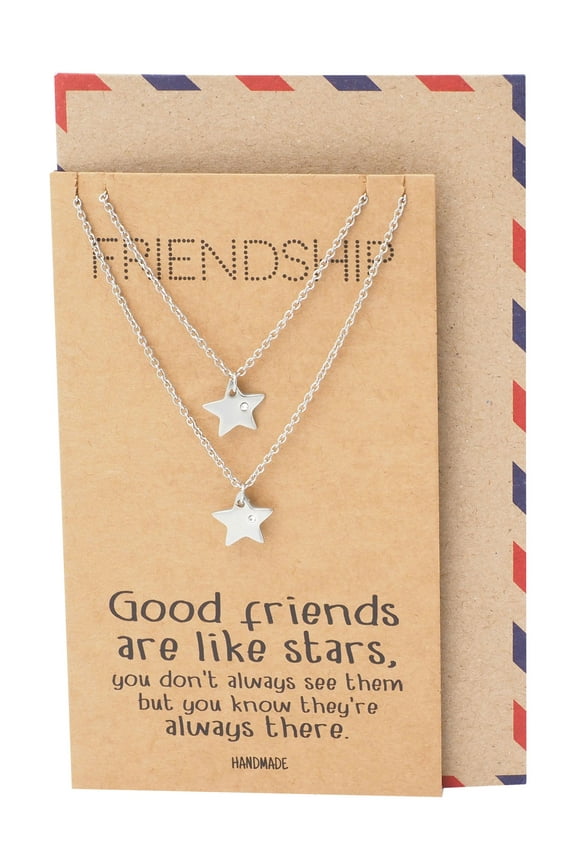 Star Pendants Friendship Necklace for 2, Gifts for Best friends, with Greeting Card, 16-in to 18-in