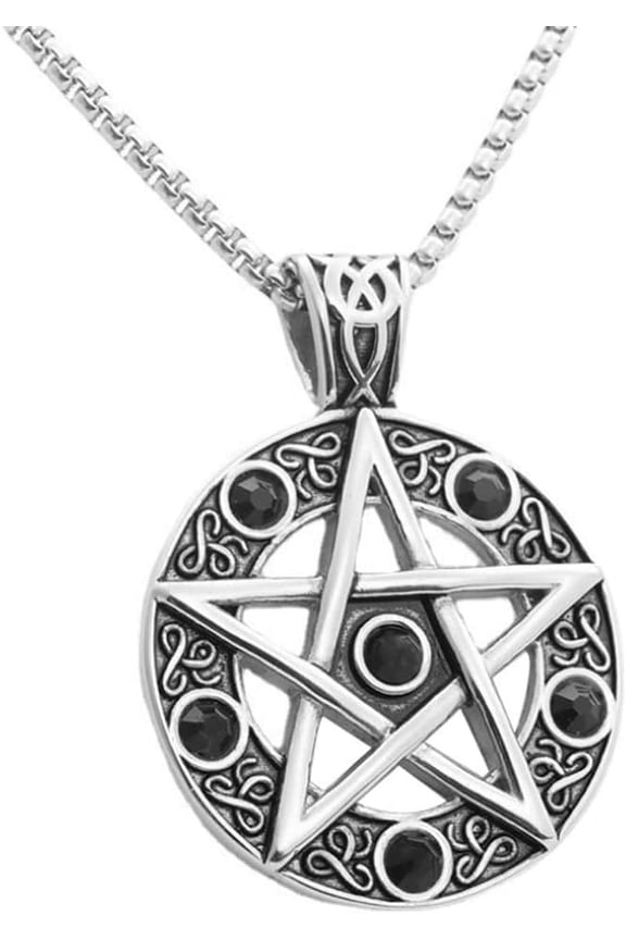 Star Pentagram Pentacle Pagan Necklace Wiccan Witch Gothic Stainless Steel Pendant with 24 inch Chain[v0068]