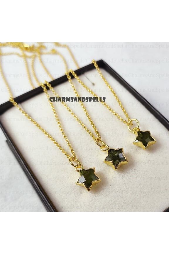 Star Peridot Necklace, August Birthstone Necklace, Peridot Birthday Gift, Gold Plated Necklace, Personalized Gift for Friend, Gift Jewelry