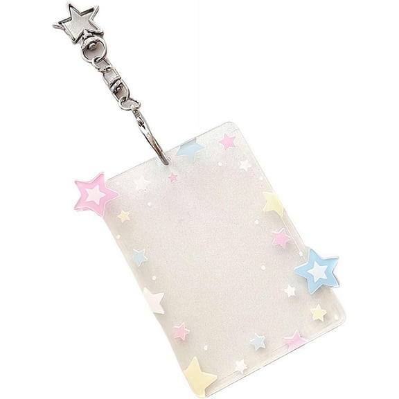 Star Photocard Holder with Metal Chain - Acrylic Protective Card Sleeves for Trading Cards, Photos & ID, 3 Inch Transparent Display with Colorful Designs P
