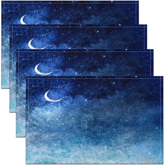 Star Placemats Set of 4 Sky Print Placemats for Dining Table Indoor Outdoor Kitchen 12"x18" Galaxy Blue Table Mats Placemat Kitchen Dining Table Moon Romantic Decor Table Place Mats