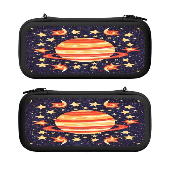 Star Planet, Carrying Case For Nintendo Switch & OLED Version, Eva Lightweight Shockproof Protective Pouch Case for Game Console & Accessories with 10 Game Card Slot & Wristband, Black