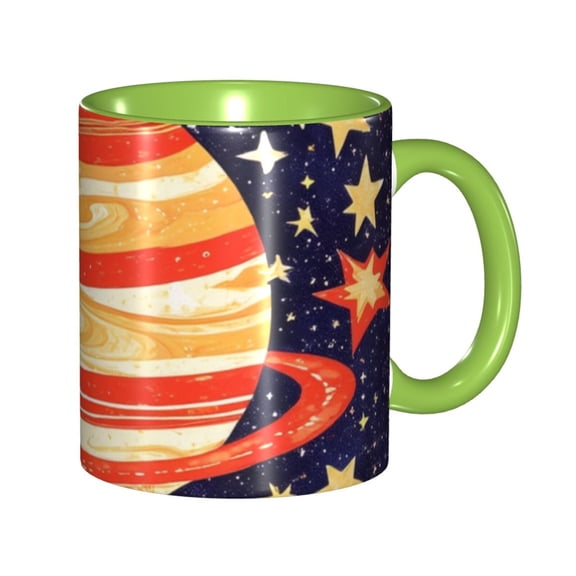 Star Planet Coffee Mug Fun Custom Ceramic Mugs 11oz Green