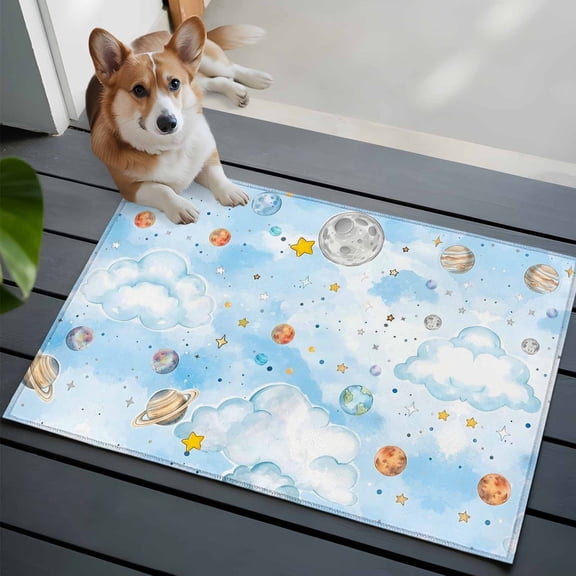 Star Planets Front Door Rugs 2x3 ft Moon Earth Universe Cloud Dreamy Sky Cartoon Small Rug for Entryway Non Slip Washable Bathroom Door Mat Absorbent Floor Mat for Indoor Entrance
