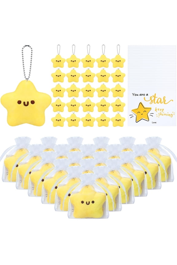 Star Plush Keychain Bulk Back to School with You Are a Star Cards Organza Bags Thank You Gifts Smile Face Plush Cute Plushies Welcome Back Toys Gifts for Women Students Teacher