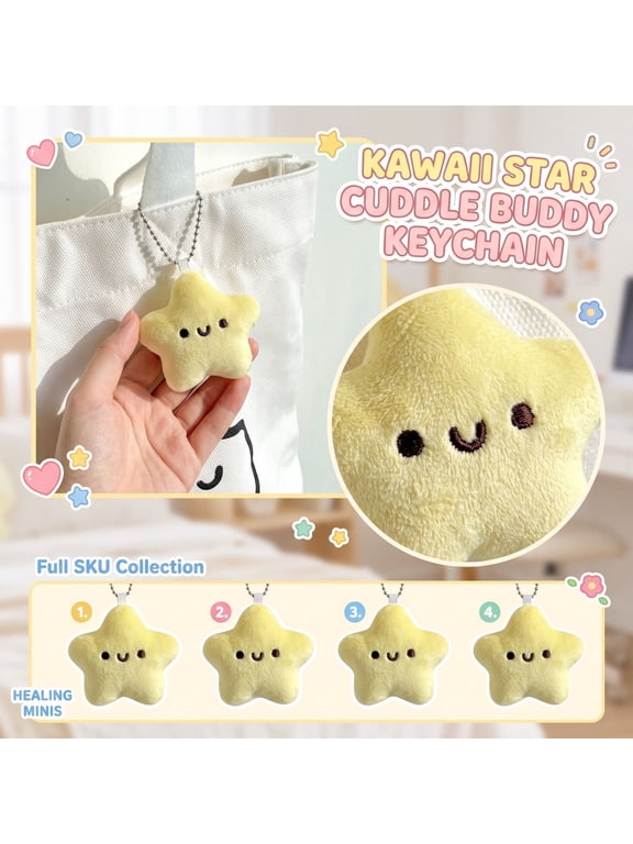 Star Plush Keychain Squeaky Yellow Smile Face Charm for Backpack, Kawaii Squeezable Toy Pendant, Stress Relief Gift for Girls Teens, 2026