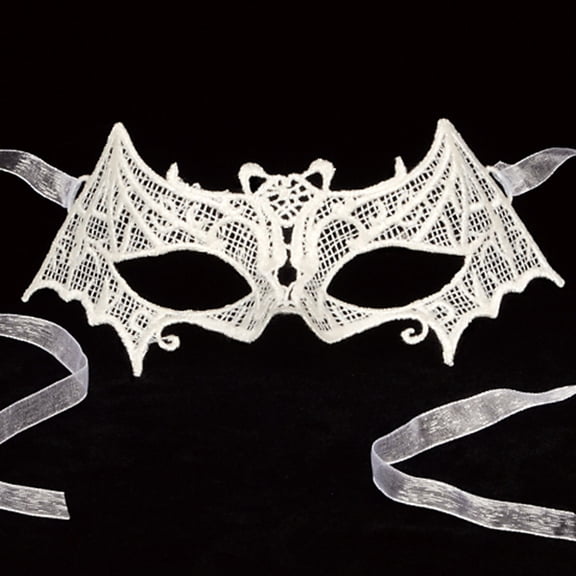 Star Power Women Bat Venetian Lace Eye Embroidery Half Mask, White, One-Size