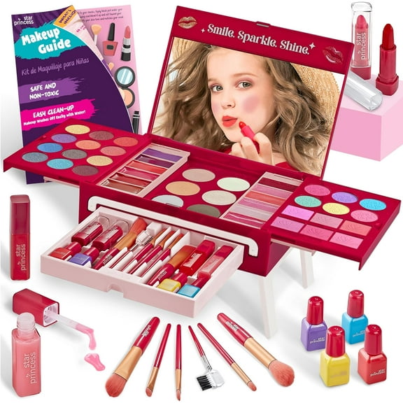 Star Princess Kids Makeup Kit for Girls - Non-Toxic Real Washable Make Up Set for Little Girls - Pretend Play Toy Birthday Gift Idea for Girls Ages 3, 4, 5, 6, 7, 8, 9, 10 Year Old