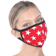 Star Print Adult Unisex Fashion Cotton Lining Face Covering Mask RUBY/IVORY-1 Pack