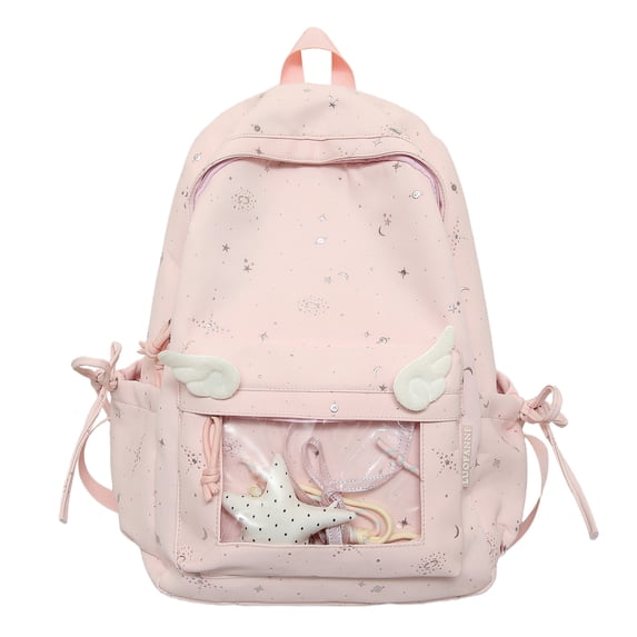 Star Print Backpack, Lightweight Breathable Transparent Front Pocket Backpack, Heavy Duty Laptop Backpack for Outdoor Work, White