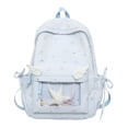 thumbnail image 1 of Star Print Backpack with Side Bow, Cute Aesthetic Daypack with Transparent Front Pocket, Spacious Laptop Backpack for Outdoor Travel (Pink), 1 of 10