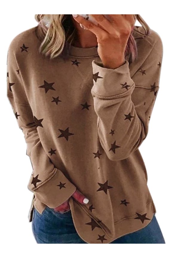 Star Print Basic Sweatshirt for Plus Size Women Round Neck Long Sleeve Top Ladies Casual Fashion Holiday Tee Shirts Blouse Pullover S-5XL