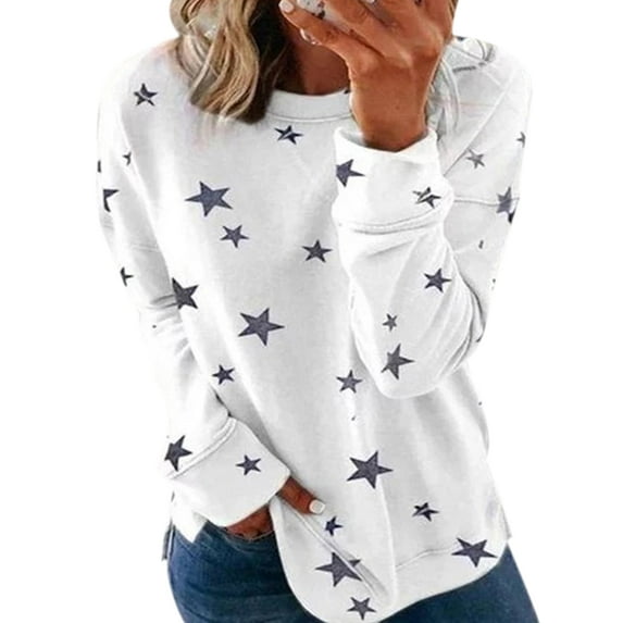 Star Print Basic Sweatshirt for Plus Size Women Round Neck Long Sleeve Top Ladies Casual Fashion Holiday Tee Shirts Blouse Pullover S-5XL