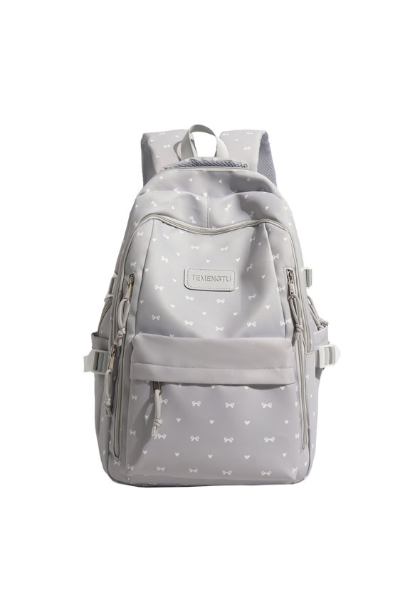 Star Print Campus Backpack for Women, Lightweight College Daypack with Pendant, Large Capacity Nylon Travel Rucksack (Grey)