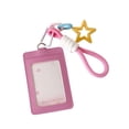 thumbnail image 1 of Star-Print Leather Card Holder, Double-Slot ID Badge Case with Woven Strap, Cute 3-Inch Photo Card Protector for Office, Commute, and Travel Use, 1 of 6