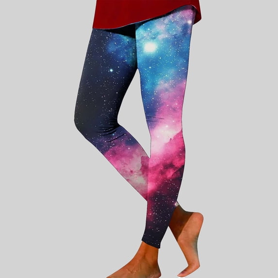 Star Print Leggings for Women High Waisted Tummy Control Yoga Pants Stretchy Compression Workout Tights Galaxy Pattern Activewear Gym Bottoms