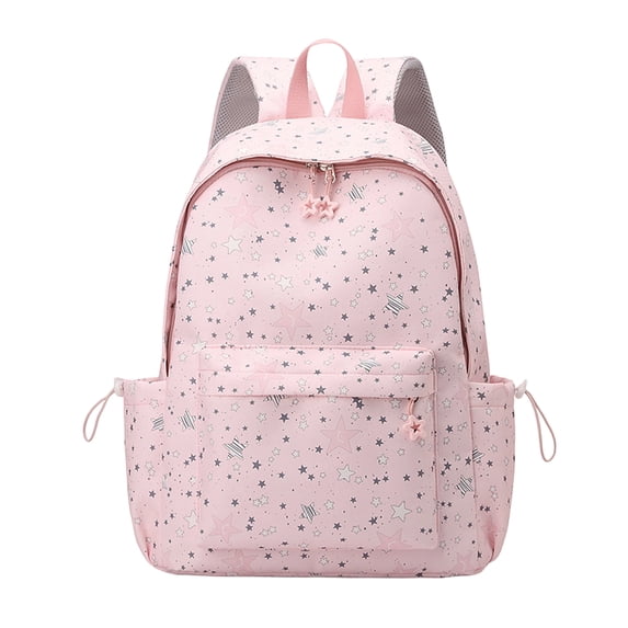 Star-Print Nylon School Bag, Elegant Lightweight Daypack With Multiple Pockets For Daily Work Weekend Outings And Casual Strolls (Pink)