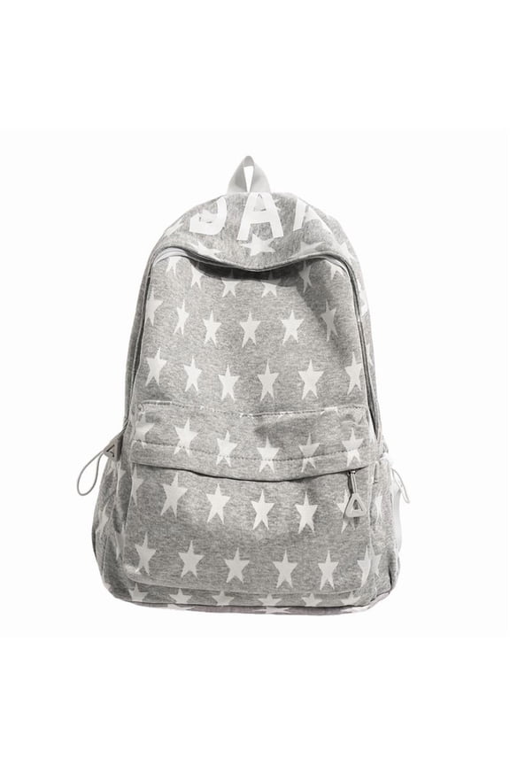 Star Print Pure Cotton Canvas Backpack, Multi-Pocket Unisex Casual Rucksack for Outdoor Trip Commute Daily Use (Black)