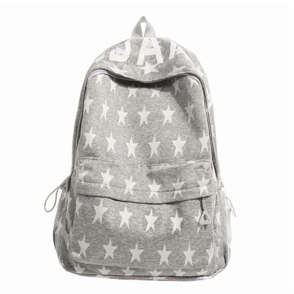 Star Print Pure Cotton Canvas Backpack, Multi-Pocket Unisex Casual Rucksack for Outdoor Trip Commute Daily Use (Black)