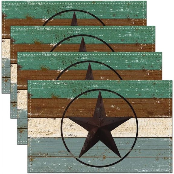 Star Printed Table Place Mats 18"x12" Wood Grain Pattern Washable Fabric Table Mats Placemat Geometry Star Printed Blue Placemats for Dining Table
