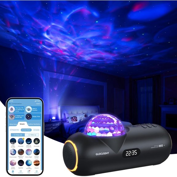 Star Projector: 60 Soothing Sounds White Noise Sound Machine with HiFi Bluetooth Speaker for Bedroom - Galaxy Projector Work with App(2.4Ghz WiFi), Gifts for Adults Kids Birthday (Black)
