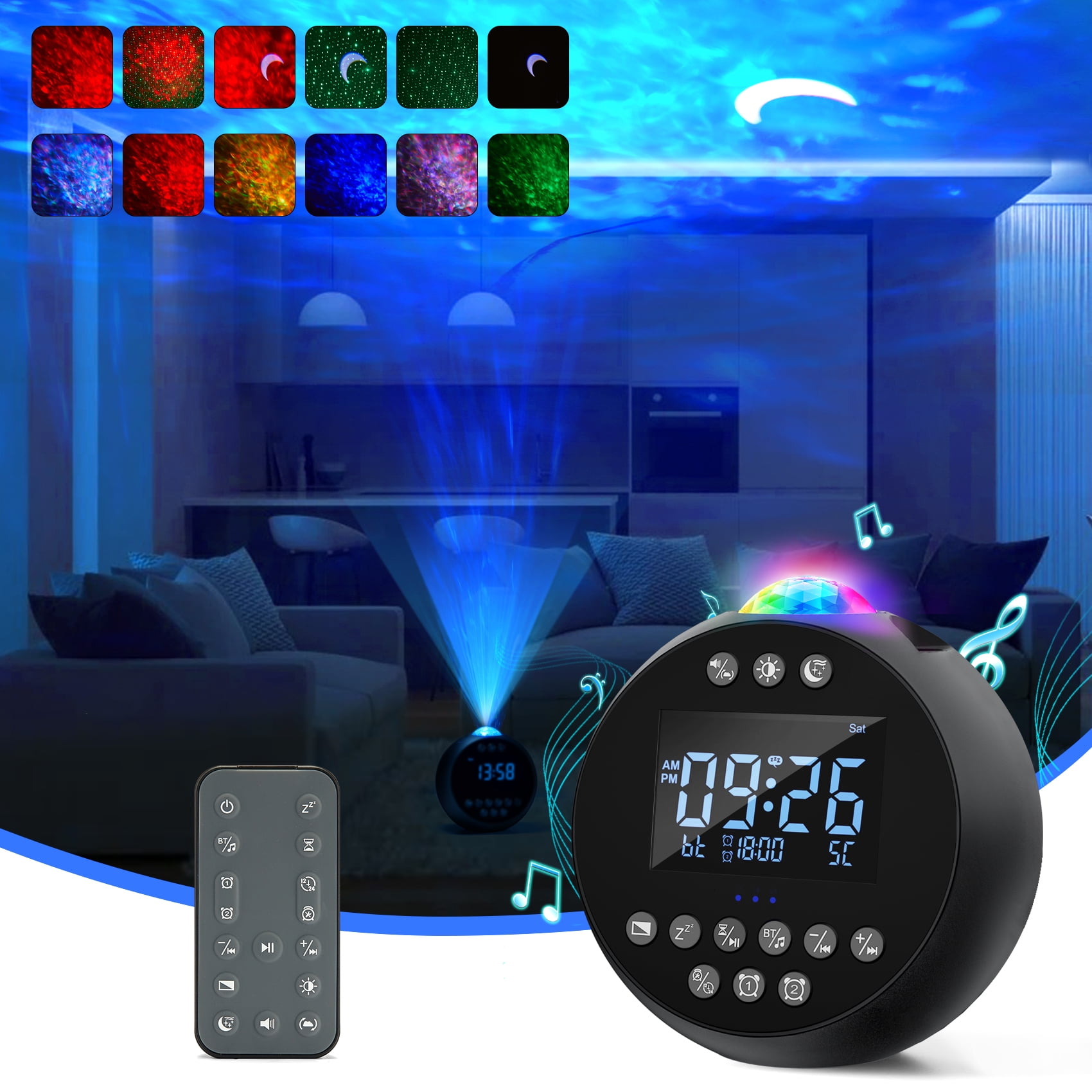 Kids Star Projector Night Light with Alarm Clock, White Noise