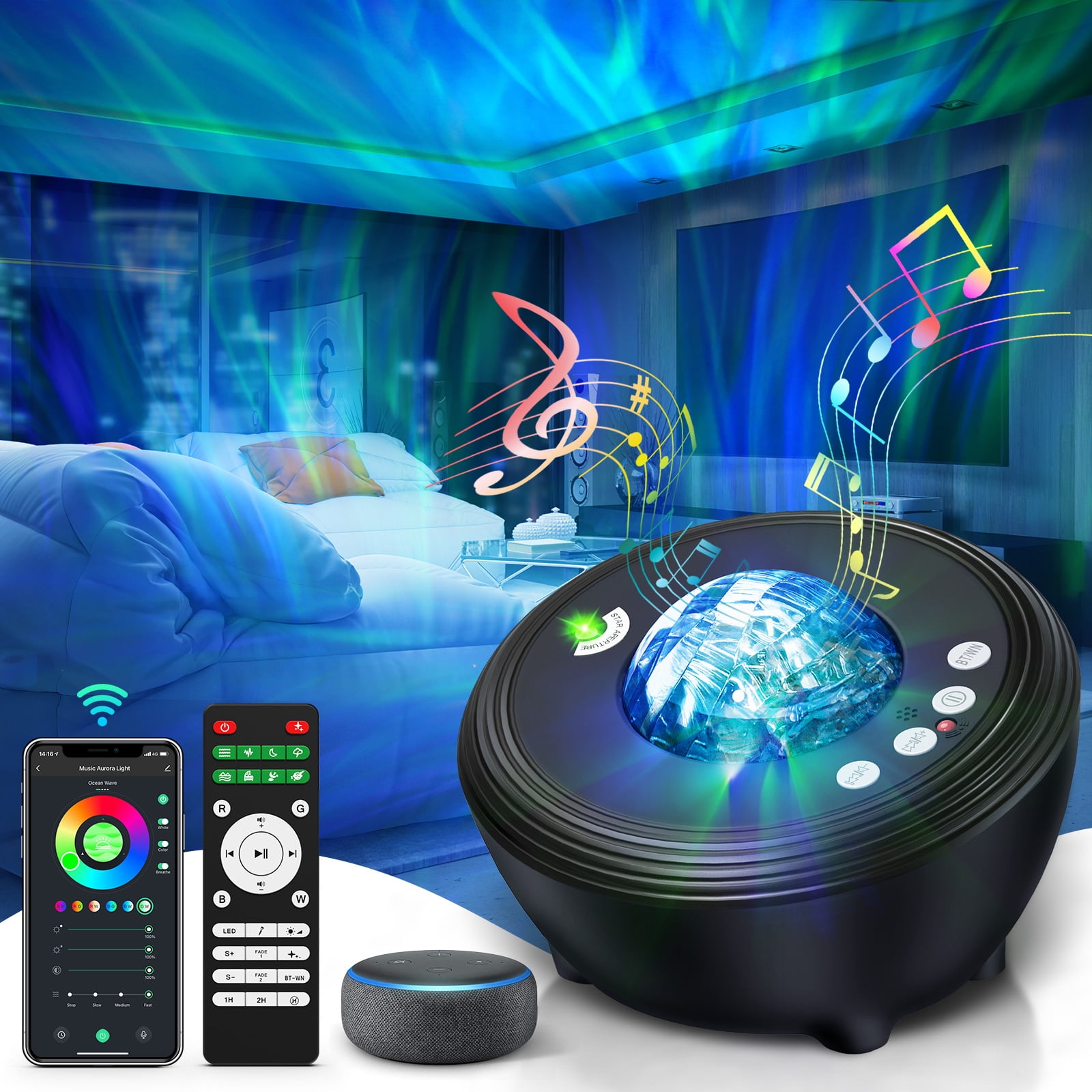 Galaxy Projector Star Projector, Star Night Light Projector for Bedroom  with Bluetooth Speaker, Timer, Remote Control, 10 Color Effects, Alexa 