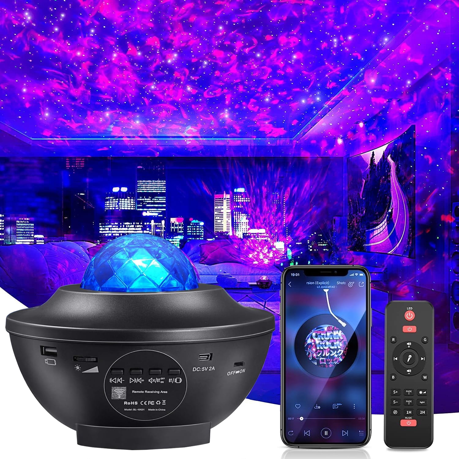 Star Projector Galaxy Light Projector with Remote & Bluetooth Speaker,  Multiple Colors Dynamic Projections Star Night Light Projector for Kids  Adults