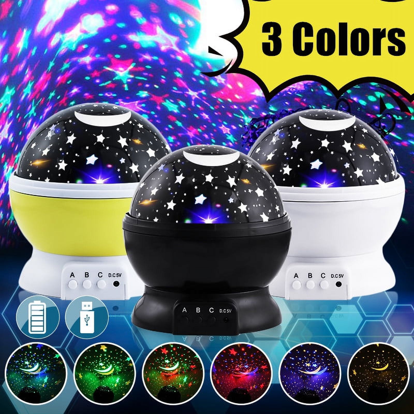 Star Projector Lamp Night Light 360 Degree Rotating Cosmos Star Projector, Starry  Moon Sky Night Projector Kids Bedroom Desk Lamp 4 LEDs 5 Colors Changing  with USB Cable, for Birthady Gift Christ 