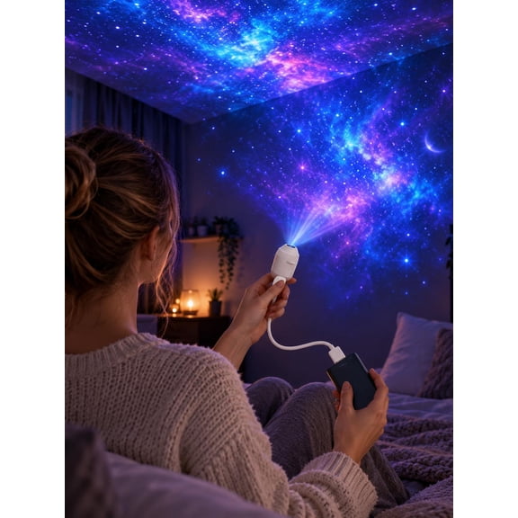 Star Projector Night Light, Sky Projection Lamp for Bedroom Sleep, Ambient Lighting Decor with Rotating Stars and Nebula Effects
