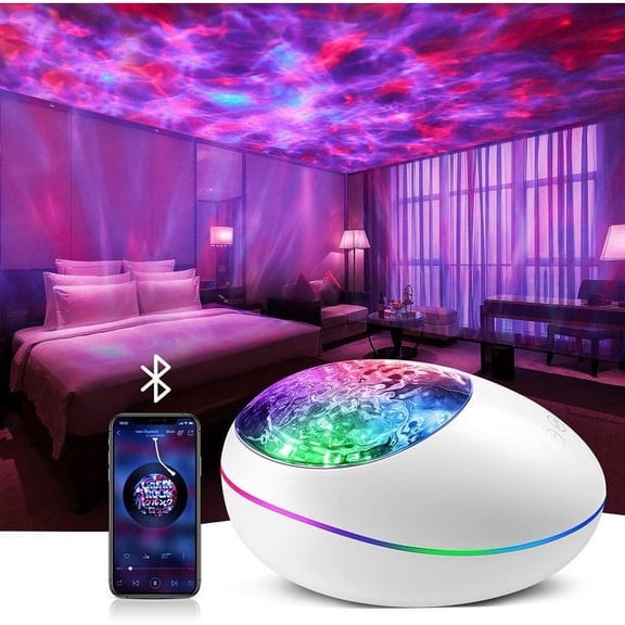 Star Projector-Night Lights Projector with Music Player Timer Bluetooth, Kids Night Light Projector with Color Changing Lights Remote - White
