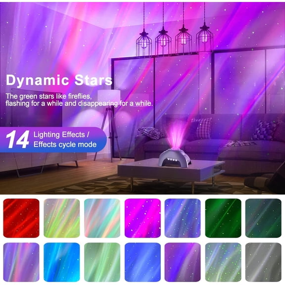 Star Projector, Northern Galaxy Aurora Lights Projector with 33 Light Effects Bluetooth Speaker & White Noise, Remote Control Night Light for Bedroom, Room Decor, Gift for Kids Adults (Grey)