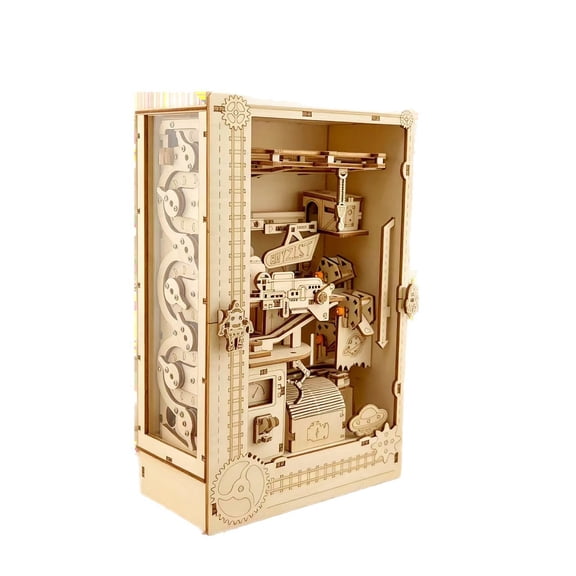 Star Rail Station 225-Piece 3D Wooden Puzzle Mechanical Marble Run Kit, DIY Assembly Ball-Track with LED Light, Precision-Cut Basswood for Adults, Desktop Home Decor
