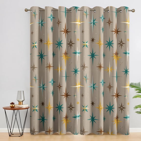 Star Retro Curtains for Bedroom Decor,2 Panels Set, Abstract Stars Pattern Design Blackout Drapes, Mid Century Modern Curtains for Living Room-42"W x 45"L (Pack of 2)