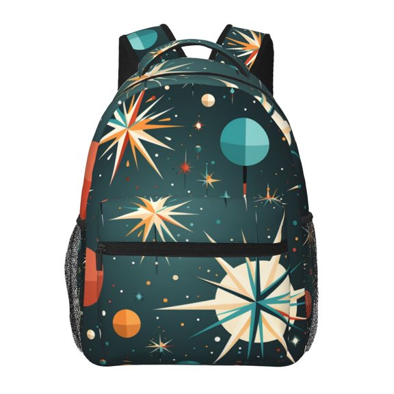 Star Retro Mid Century Atomic Starry Vintage Backpack Casual College Bag Zipper Laptop Daypack Hiking Rucksack Travel